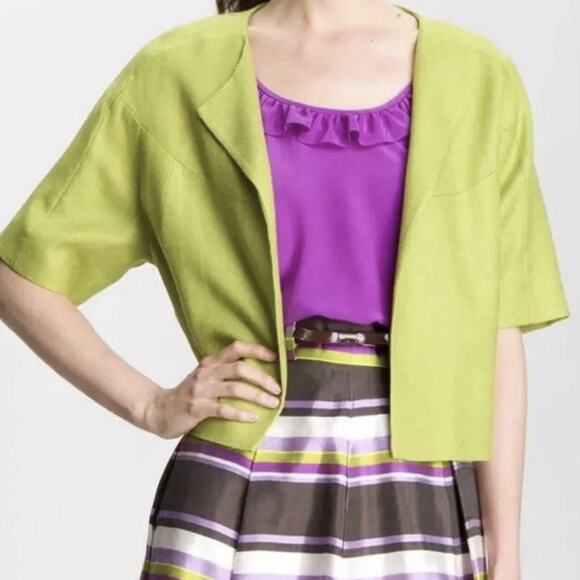 Kate Spade New York‎ Micah Cropped Blazer Jacket Moroccan Green Slub Boxy Size 8 - Picture 2 of 11